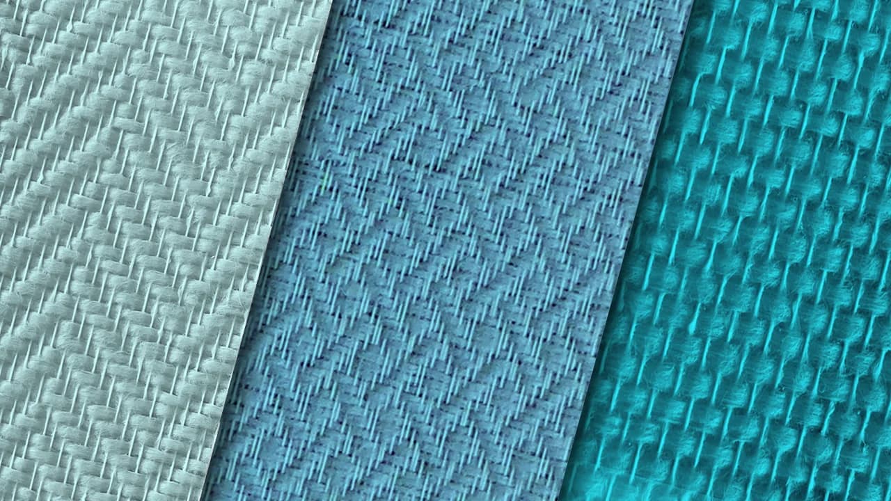 Three Texturglas woven textures painted in shades of blue and teal.