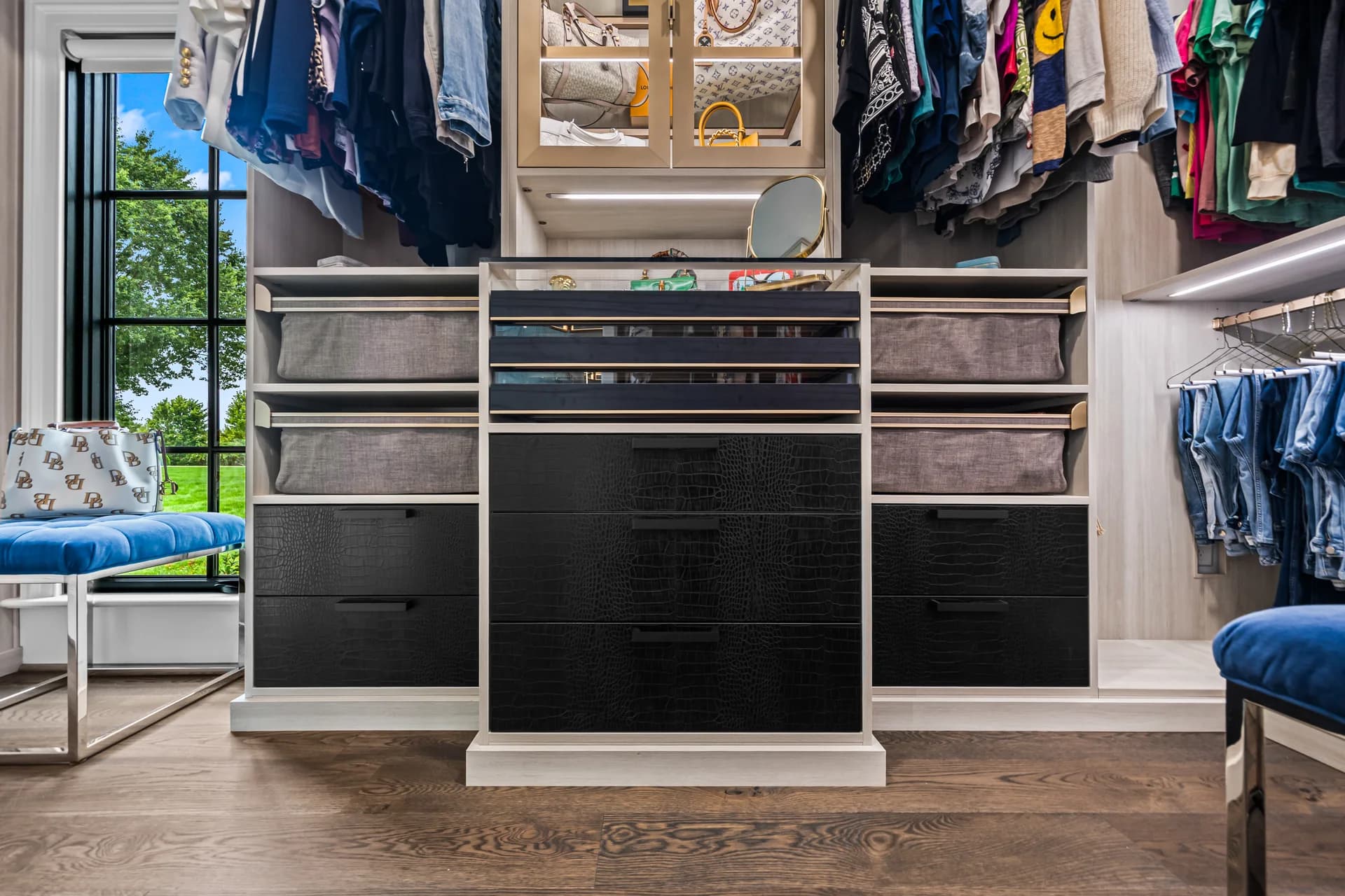Coal Crocodile closet drawers.