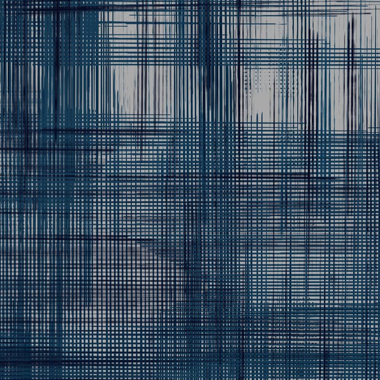 A geometric abstract laminate pattern in blue tones, defined by structured lines, repeated forms, and controlled visual rhythm