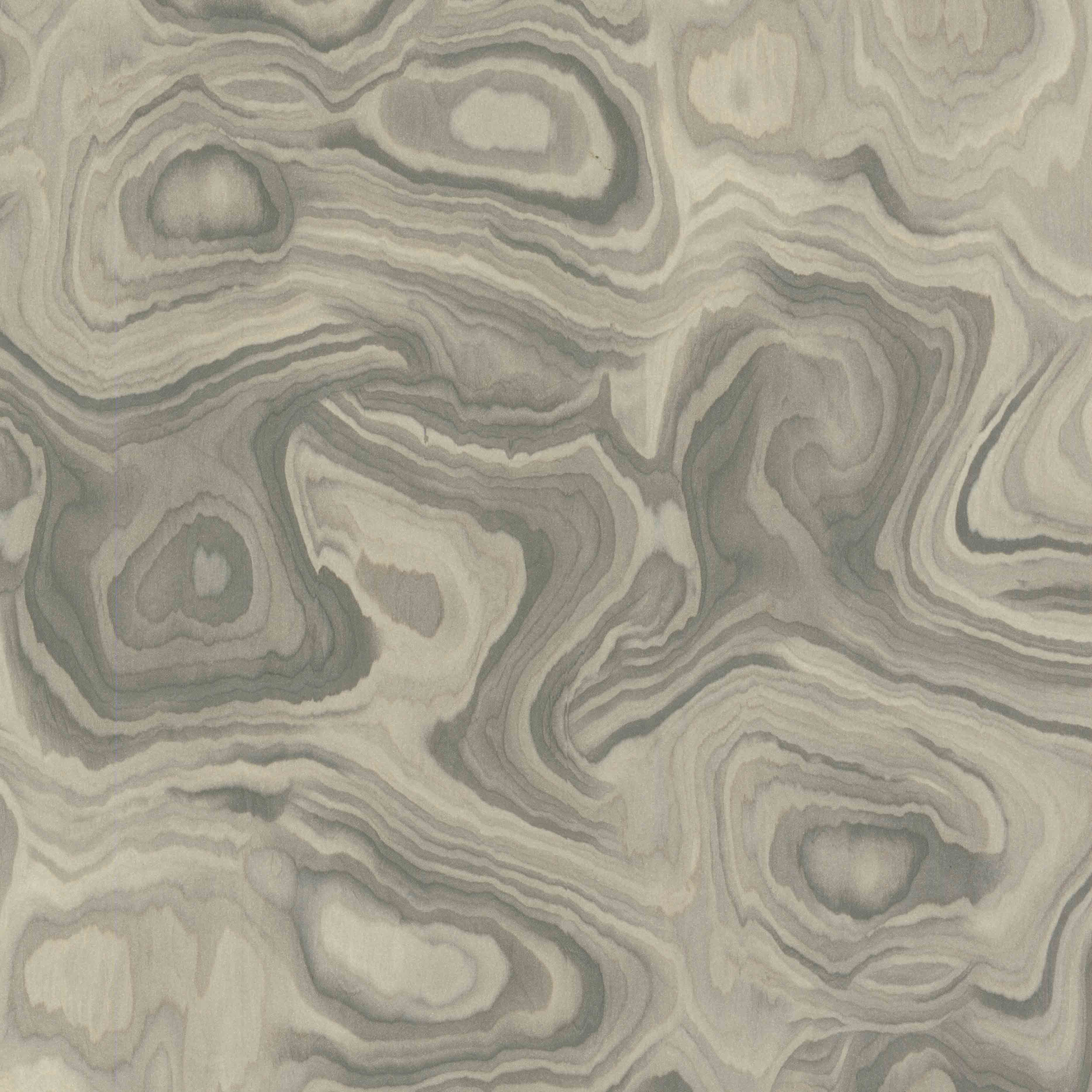 An abstract laminate pattern in balanced neutral and mid-tone hues, defined by layered marks, tonal variation, and restrained visual movement
