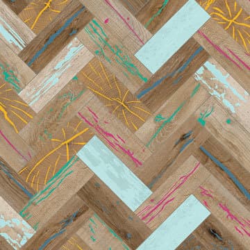 An abstract laminate pattern in balanced neutral and mid-tone hues, defined by layered marks, tonal variation, and restrained visual movement