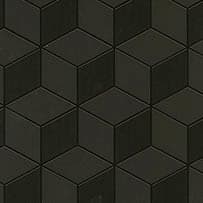 A geometric abstract laminate pattern in black tones, defined by structured lines, repeated forms, and controlled visual rhythm