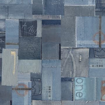 A textile-inspired laminate pattern in balanced neutral and mid-tone hues, defined by fine interlaced lines and softly irregular woven detail