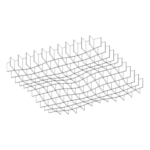 Ezobord Acoustical Net Kromme Baffle Customizable Color Options Acoustical material sample.