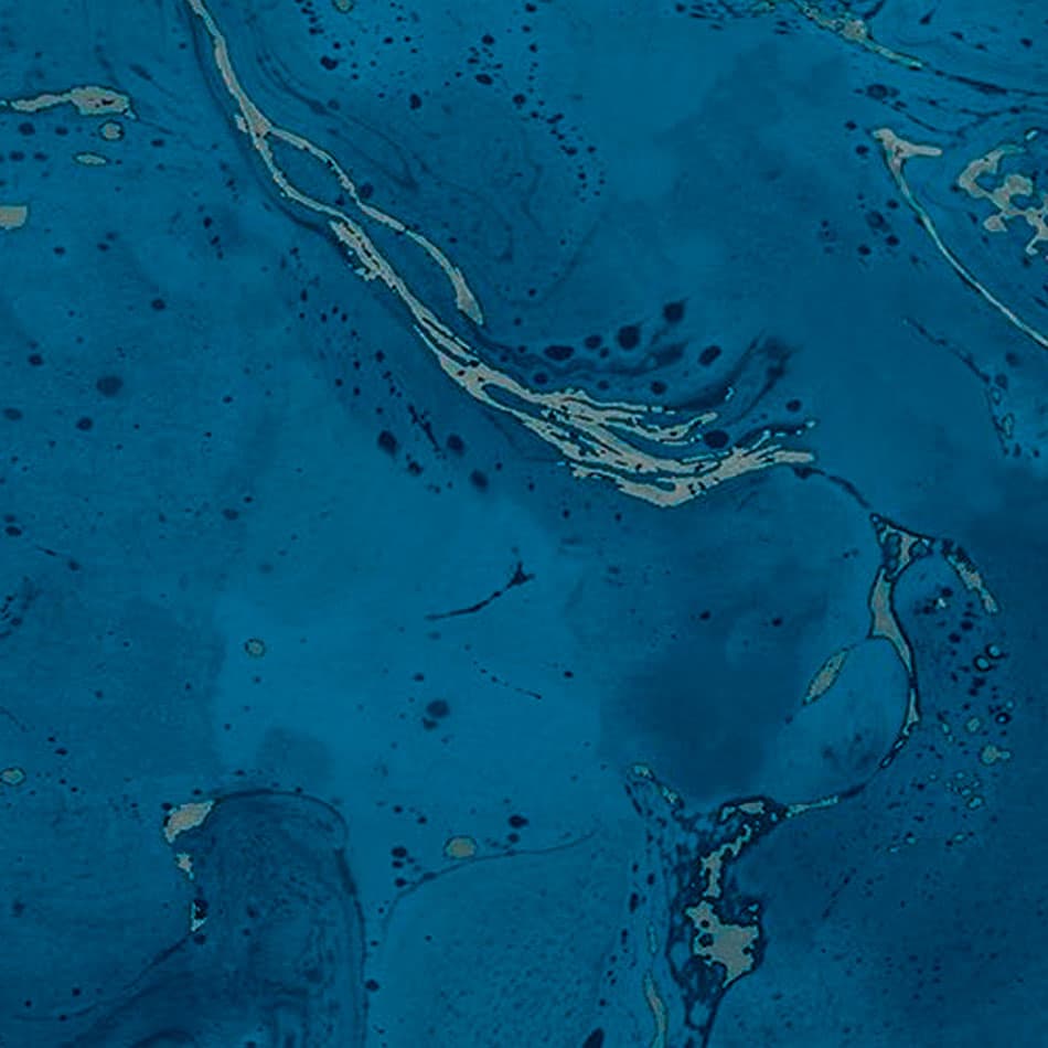 An abstract laminate pattern in blue tones, defined by layered marks, tonal variation, and restrained visual movement