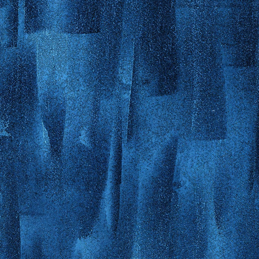 An abstract laminate pattern in blue tones, defined by layered marks, tonal variation, and restrained visual movement