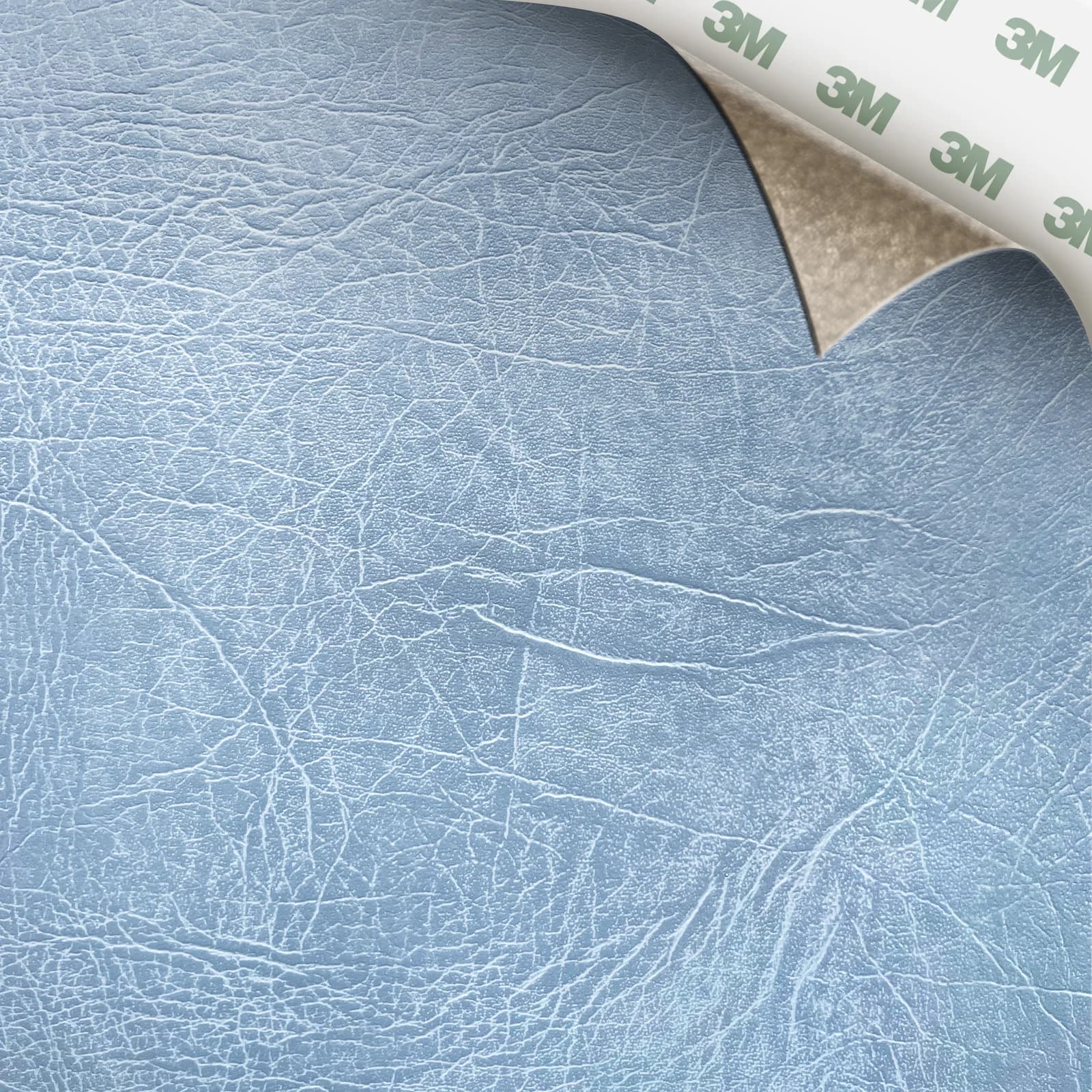 EcoDomo Stratto Arctic Blue Buffalo swatch with the peel-and-stick backing showing.