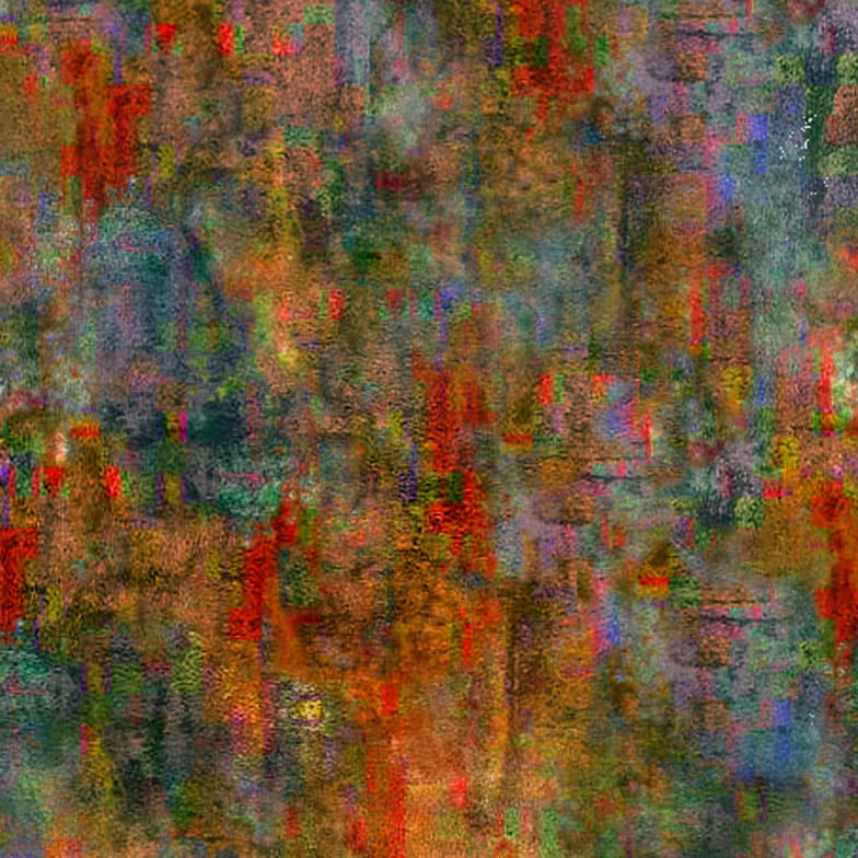 An abstract laminate pattern in balanced neutral and mid-tone hues, defined by layered marks, tonal variation, and restrained visual movement