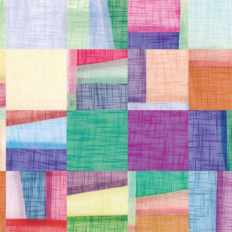 An abstract laminate pattern in balanced neutral and mid-tone hues, defined by layered marks, tonal variation, and restrained visual movement
