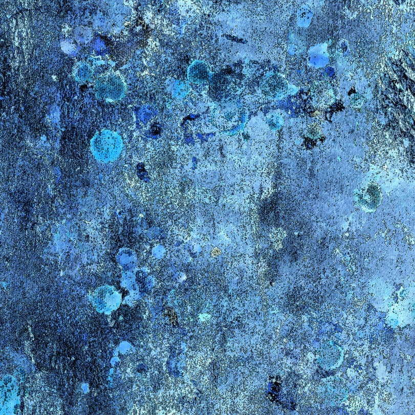 An abstract laminate pattern in balanced neutral and mid-tone hues, defined by layered marks, tonal variation, and restrained visual movement