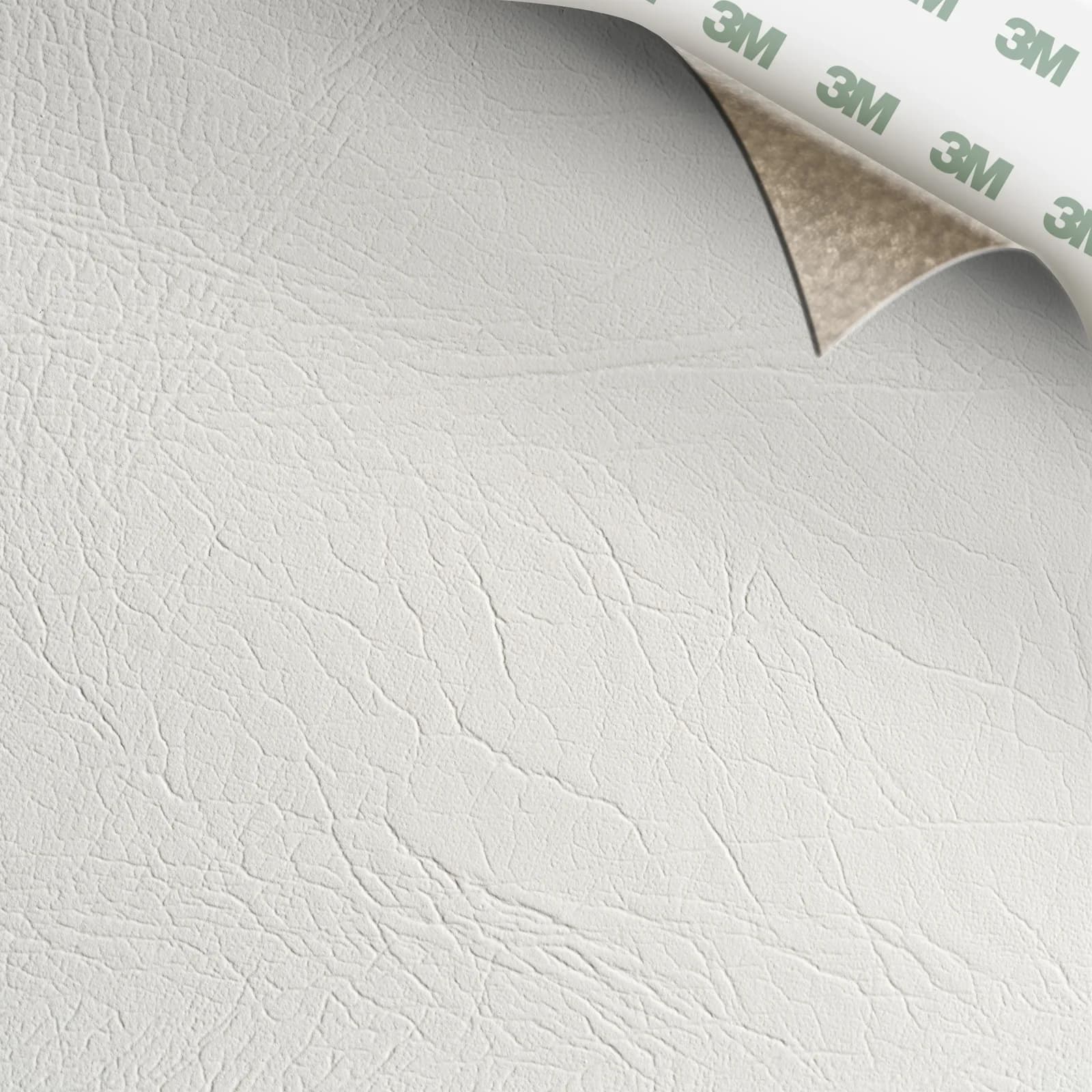 EcoDomo Stratto Bright White Buffalo swatch with the peel-and-stick backing showing.