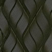 An abstract laminate pattern in black tones, defined by layered marks, tonal variation, and restrained visual movement
