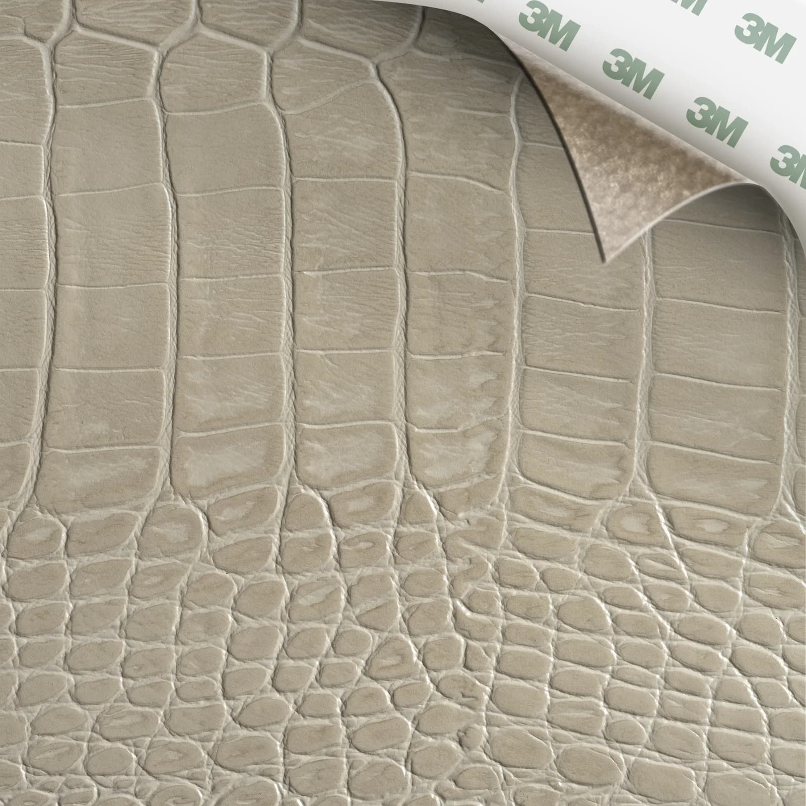 EcoDomo Stratto Paloma Grey Crocodile swatch with the peel-and-stick backing showing.