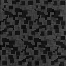 A geometric abstract laminate pattern in black tones, defined by structured lines, repeated forms, and controlled visual rhythm