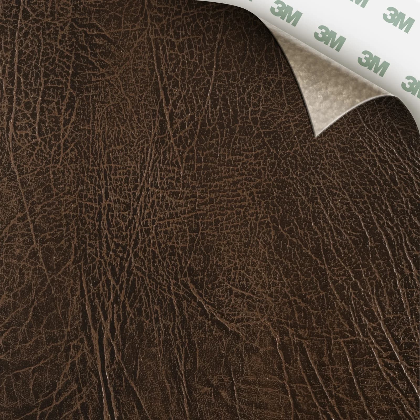 EcoDomo Stratto Cocoa Buffalo swatch with the peel-and-stick backing showing.
