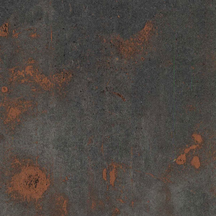 An abstract laminate pattern in balanced neutral and mid-tone hues, defined by layered marks, tonal variation, and restrained visual movement